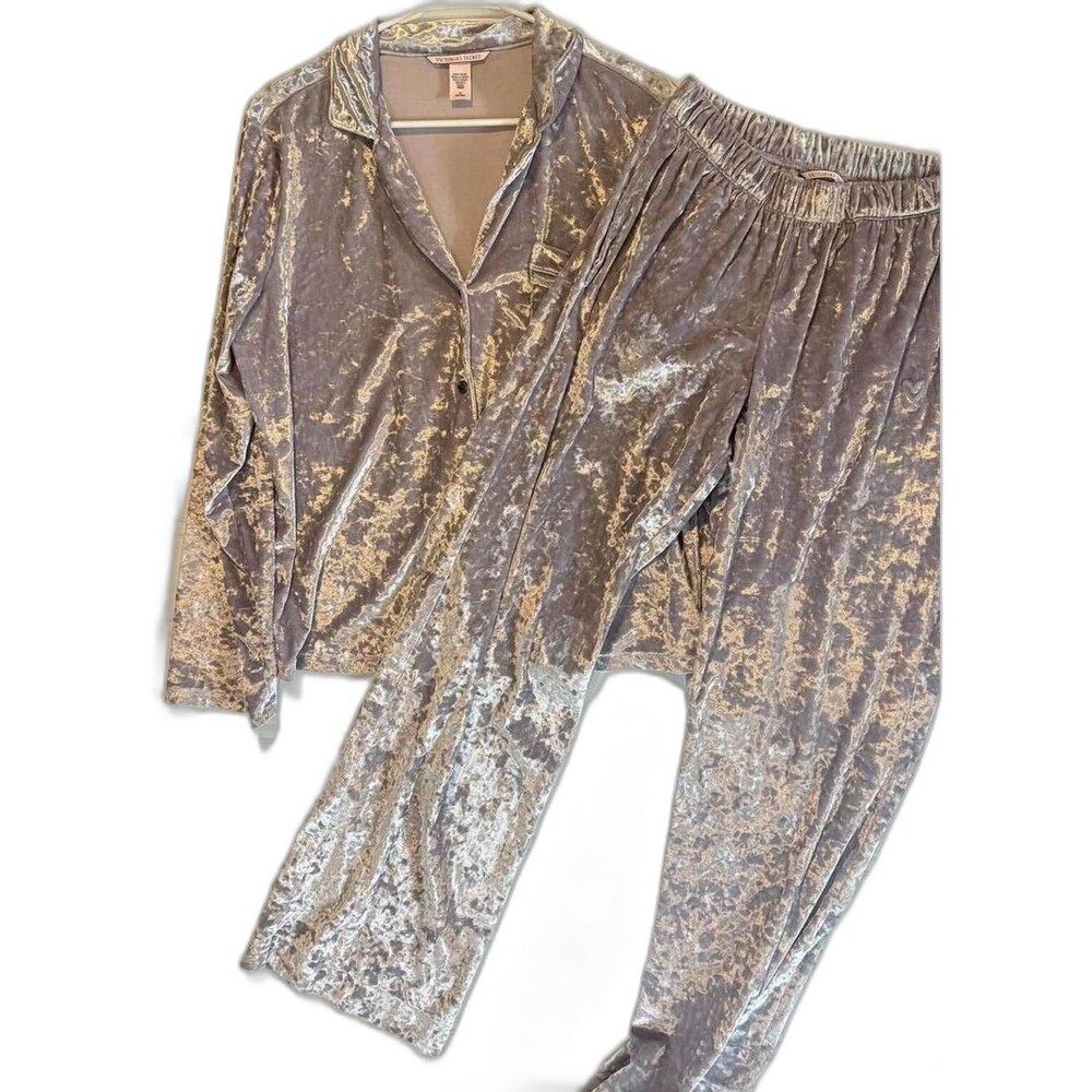 Victoria’s Secret Velvet Pajama Set M Top S Bottom Crushed Velour Lounge Set